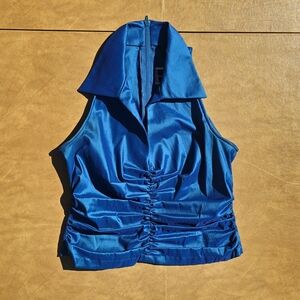 Sleek Blue Sleeveless Top Tadashi Shoji Taffeta Y2k 90s